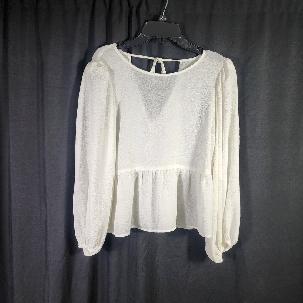 Express White Textured Peplum Tie Back Balloon Long Sleeve Blouse‎ Top Womens XS